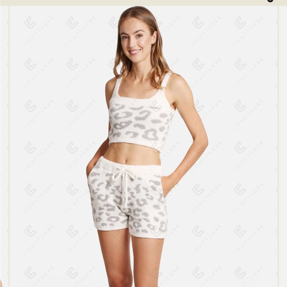 Crop Tank Top & Shorts Gray Luxury Cozy & Soft Leopard Print Square M/L New